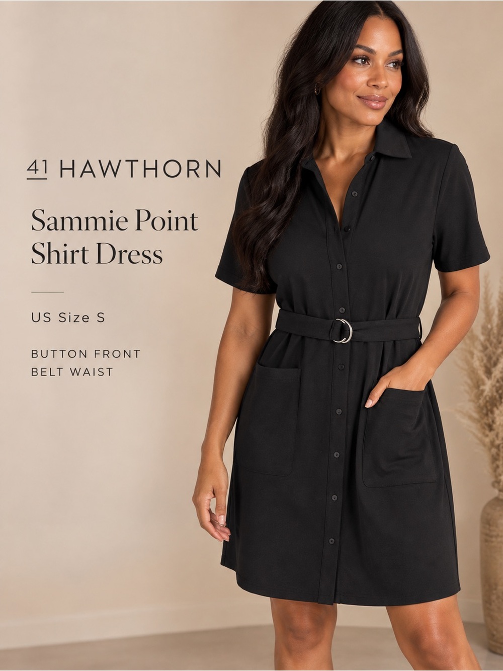41 Hawthorn Sammie Point Black Belted Shirt Dress Size S